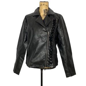 Black Faux Leather Motorcycle Jacket L